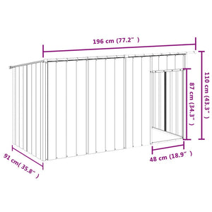 vidaXL Dog House with Roof Anthracite 196x91x110 cm Galvanised Steel