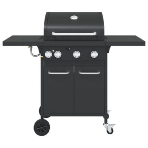 vidaXL Gas BBQ Grill with 4 Burners Black Powder-coated Steel