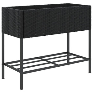 vidaXL Garden Planter with Shelf Black Poly Rattan