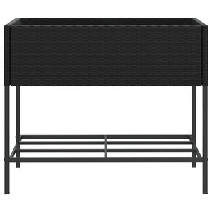 vidaXL Garden Planter with Shelf Black Poly Rattan