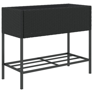 vidaXL Garden Planter with Shelf Black Poly Rattan