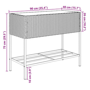 vidaXL Garden Planter with Shelf Black Poly Rattan