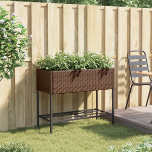 vidaXL Garden Planter with Shelf Brown Poly Rattan