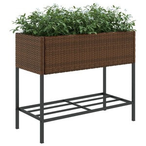 vidaXL Garden Planter with Shelf Brown Poly Rattan