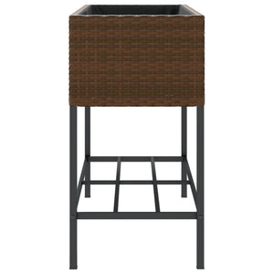 vidaXL Garden Planter with Shelf Brown Poly Rattan