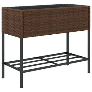 vidaXL Garden Planter with Shelf Brown Poly Rattan