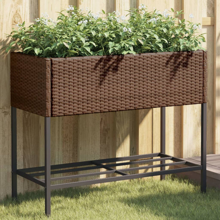 vidaXL Garden Planter with Shelf Brown Poly Rattan