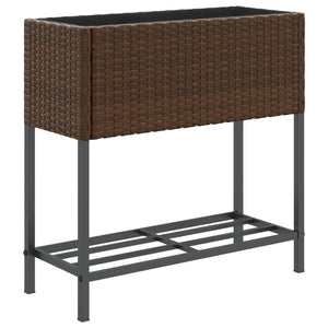 vidaXL Garden Planter with Shelf Brown Poly Rattan