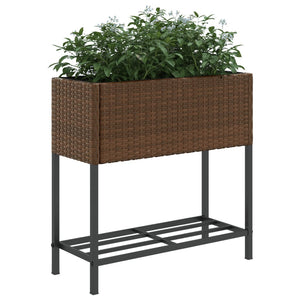 vidaXL Garden Planter with Shelf Brown Poly Rattan