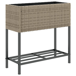 vidaXL Garden Planter with Shelf Grey Poly Rattan