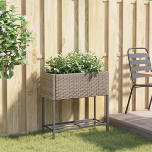 vidaXL Garden Planter with Shelf Grey Poly Rattan