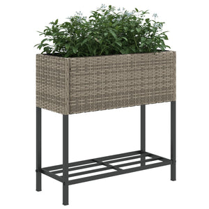 vidaXL Garden Planter with Shelf Grey Poly Rattan