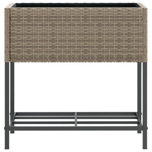 vidaXL Garden Planter with Shelf Grey Poly Rattan