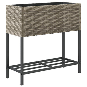 vidaXL Garden Planter with Shelf Grey Poly Rattan