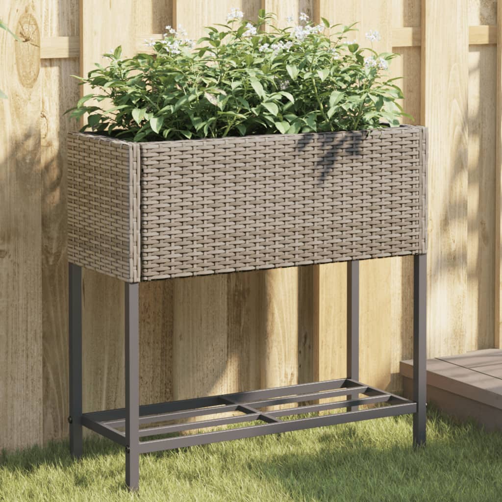 vidaXL Garden Planter with Shelf Grey Poly Rattan