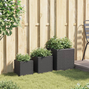 vidaXL Garden Planters 3 pcs Black Poly Rattan