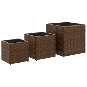 vidaXL Garden Planters 3 pcs Brown Poly Rattan