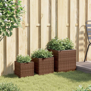 vidaXL Garden Planters 3 pcs Brown Poly Rattan