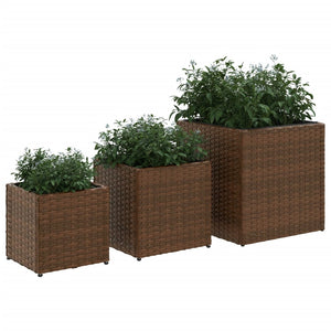 vidaXL Garden Planters 3 pcs Brown Poly Rattan