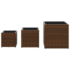 vidaXL Garden Planters 3 pcs Brown Poly Rattan