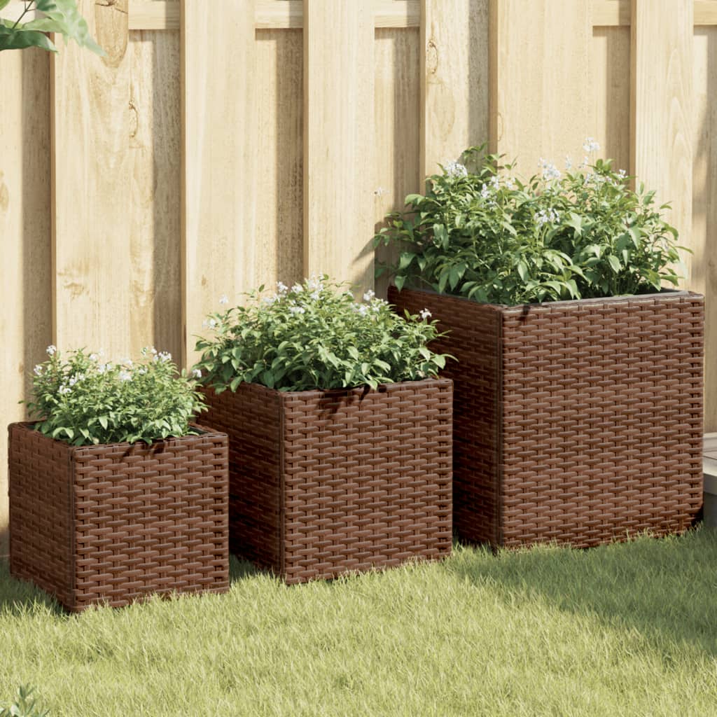 vidaXL Garden Planters 3 pcs Brown Poly Rattan