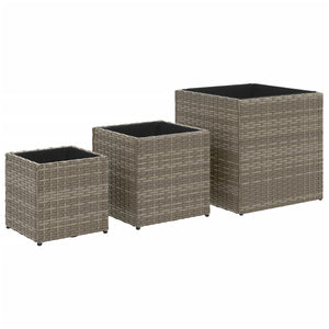 vidaXL Garden Planters 3 pcs Grey Poly Rattan