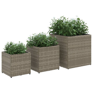 vidaXL Garden Planters 3 pcs Grey Poly Rattan