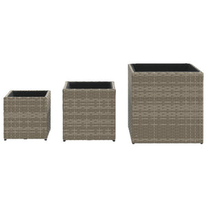 vidaXL Garden Planters 3 pcs Grey Poly Rattan