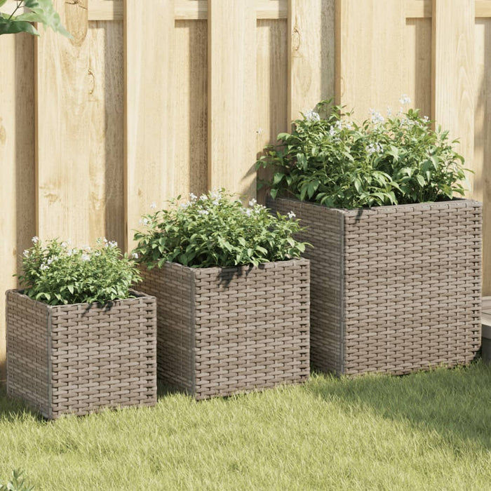 vidaXL Garden Planters 3 pcs Grey Poly Rattan