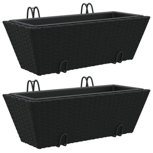 vidaXL Planters with hooks 2 pcs Black Poly Rattan