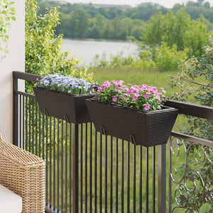 vidaXL Planters with hooks 2 pcs Black Poly Rattan