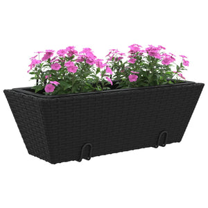 vidaXL Planters with hooks 2 pcs Black Poly Rattan