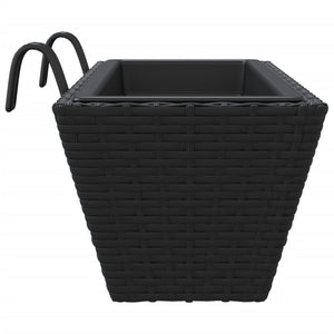 vidaXL Planters with hooks 2 pcs Black Poly Rattan