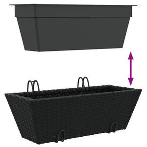 vidaXL Planters with hooks 2 pcs Black Poly Rattan