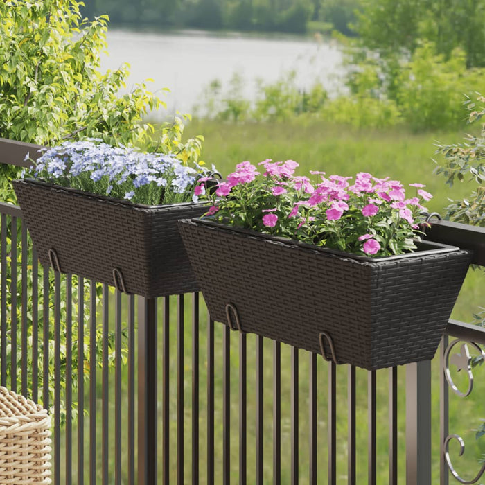 vidaXL Planters with hooks 2 pcs Black Poly Rattan