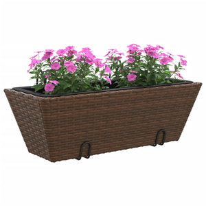 vidaXL Planters with hooks 2 pcs Brown Poly Rattan