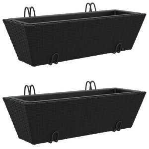 vidaXL Planters with hooks 2 pcs Black Poly Rattan