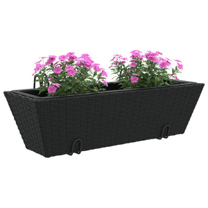 vidaXL Planters with hooks 2 pcs Black Poly Rattan