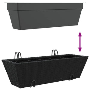 vidaXL Planters with hooks 2 pcs Black Poly Rattan