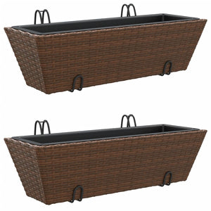 vidaXL Planters with hooks 2 pcs Brown Poly Rattan