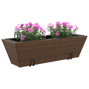 vidaXL Planters with hooks 2 pcs Brown Poly Rattan