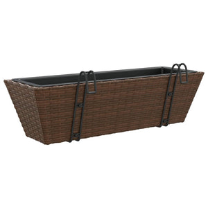 vidaXL Planters with hooks 2 pcs Brown Poly Rattan