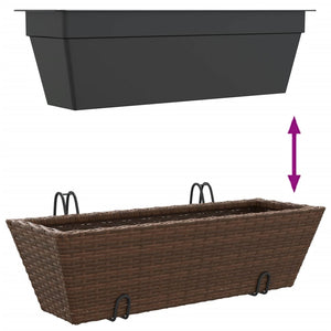 vidaXL Planters with hooks 2 pcs Brown Poly Rattan