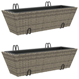 vidaXL Planters with hooks 2 pcs Grey Poly Rattan