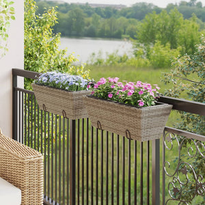 vidaXL Planters with hooks 2 pcs Grey Poly Rattan