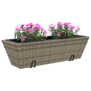 vidaXL Planters with hooks 2 pcs Grey Poly Rattan