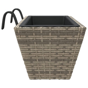 vidaXL Planters with hooks 2 pcs Grey Poly Rattan