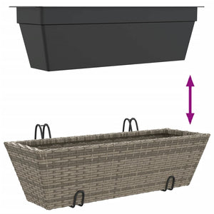 vidaXL Planters with hooks 2 pcs Grey Poly Rattan