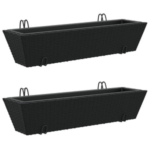 vidaXL Planters with hooks 2 pcs Black Poly Rattan