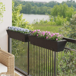 vidaXL Planters with hooks 2 pcs Black Poly Rattan